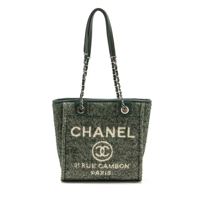 Chanel Small Shopping Tote Bag Fabric/Leather Green/White SHW (Microchip)