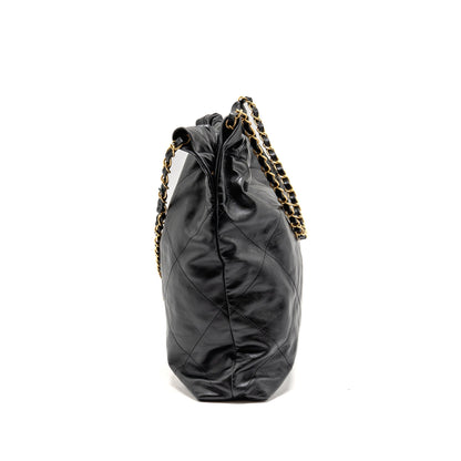 Chanel Medium 22 bag Calfskin black GHW (microchip)