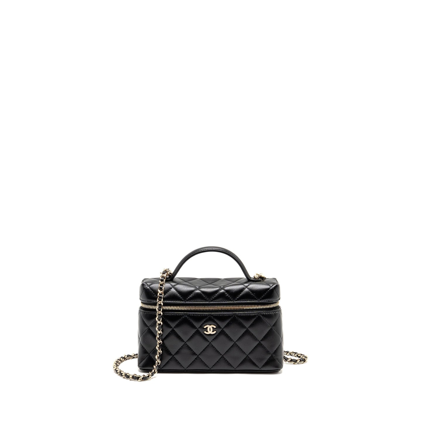 Chanel 25b CC top handle vanity with chain Lambskin black LGHW (microchip)