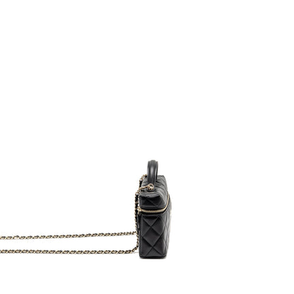 Chanel 25b CC top handle vanity with chain Lambskin black LGHW (microchip)