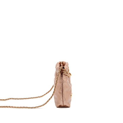 Chanel Mini 22 bag Shiny Calfskin Light Pink LGHW (Microchip)
