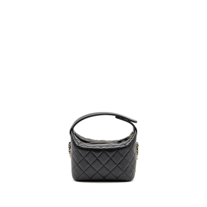 Chanel 25c detail cc logo quilted hobo bag caviar black LGHW (microchip)