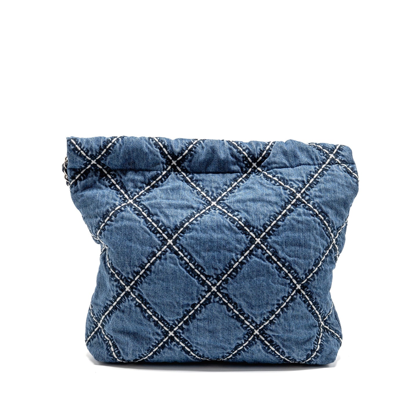 Chanel Small 22 Bag Denim Blue with White Stitching SHW (Microchip)