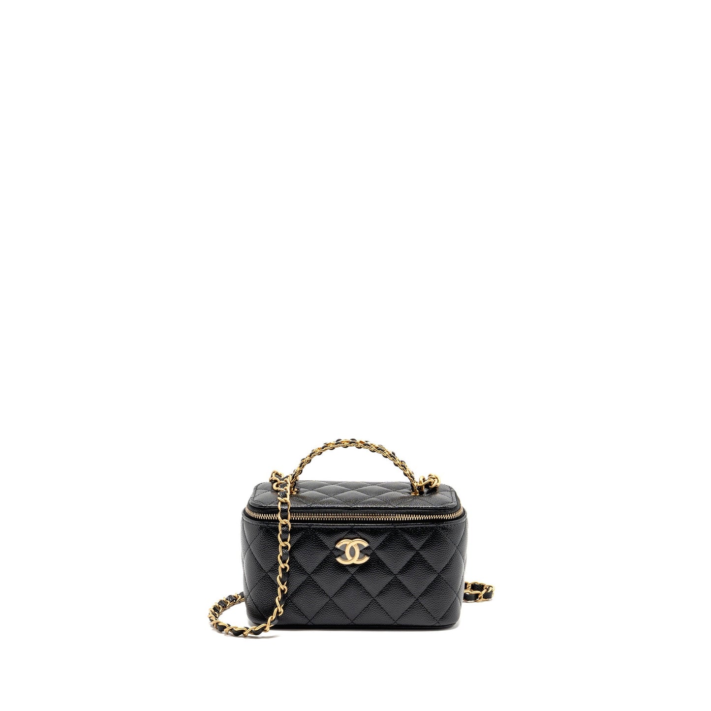 Chanel letter top handle long vanity with chain caviar black GHW