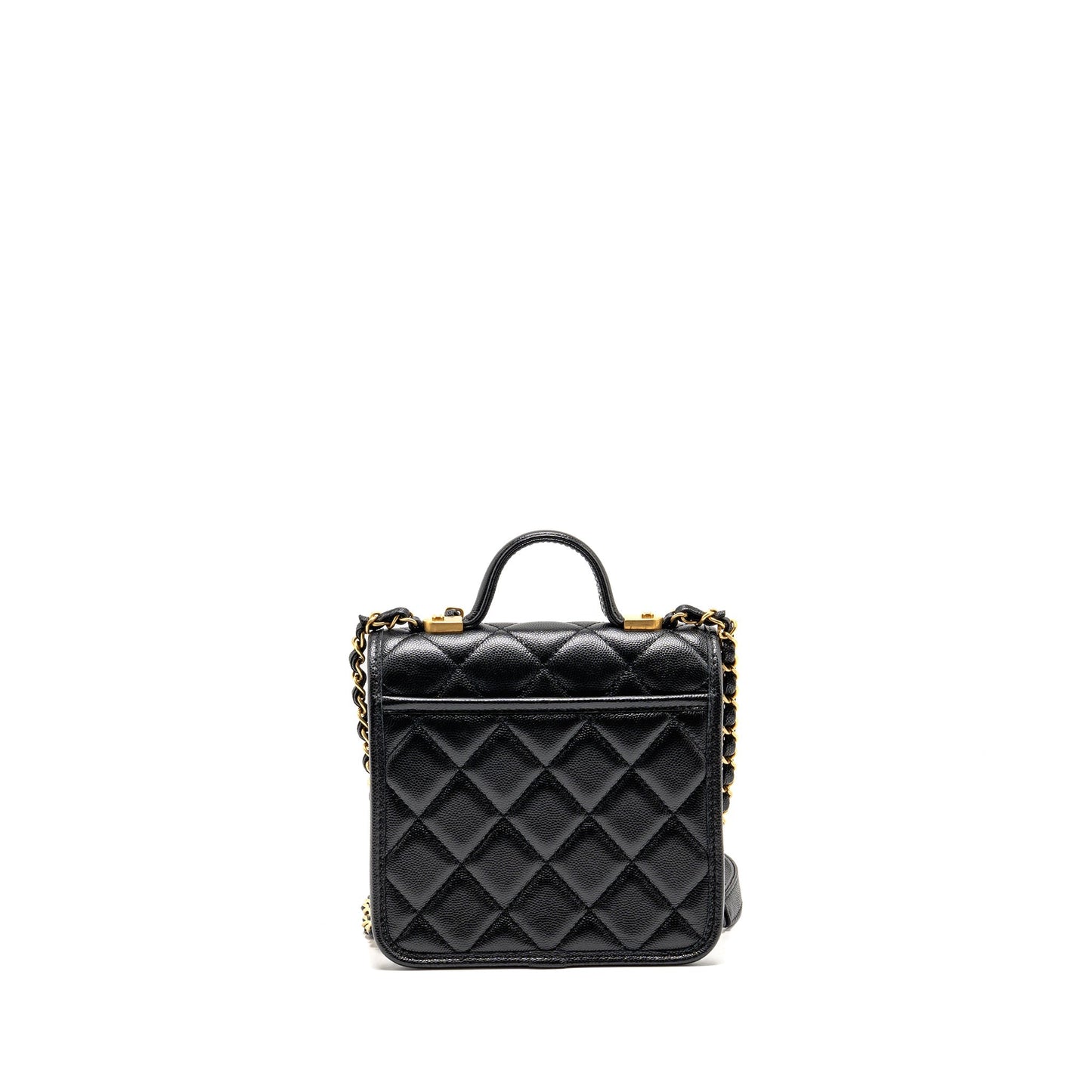 Chanel 22K Mini Flap Bag with Top Handle Shiny Grained Calfskin Black GHW (Microchip)