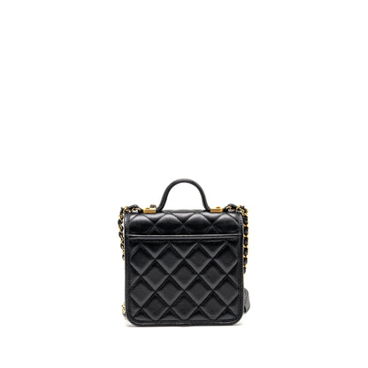 Chanel 22K Mini Flap Bag with Top Handle Shiny Grained Calfskin Black GHW (Microchip)