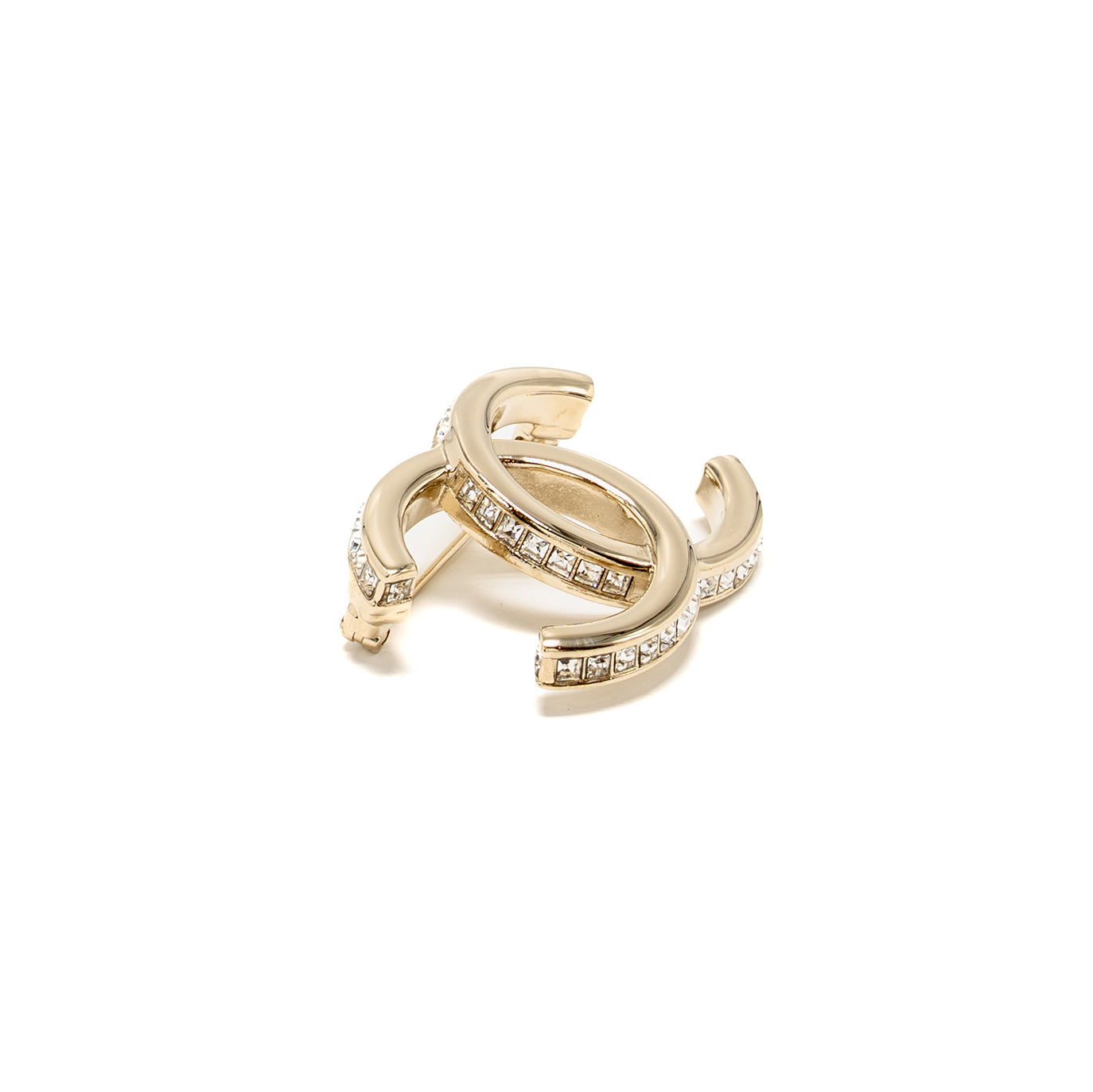 Chanel CC Brooch Crystal Silver Tone