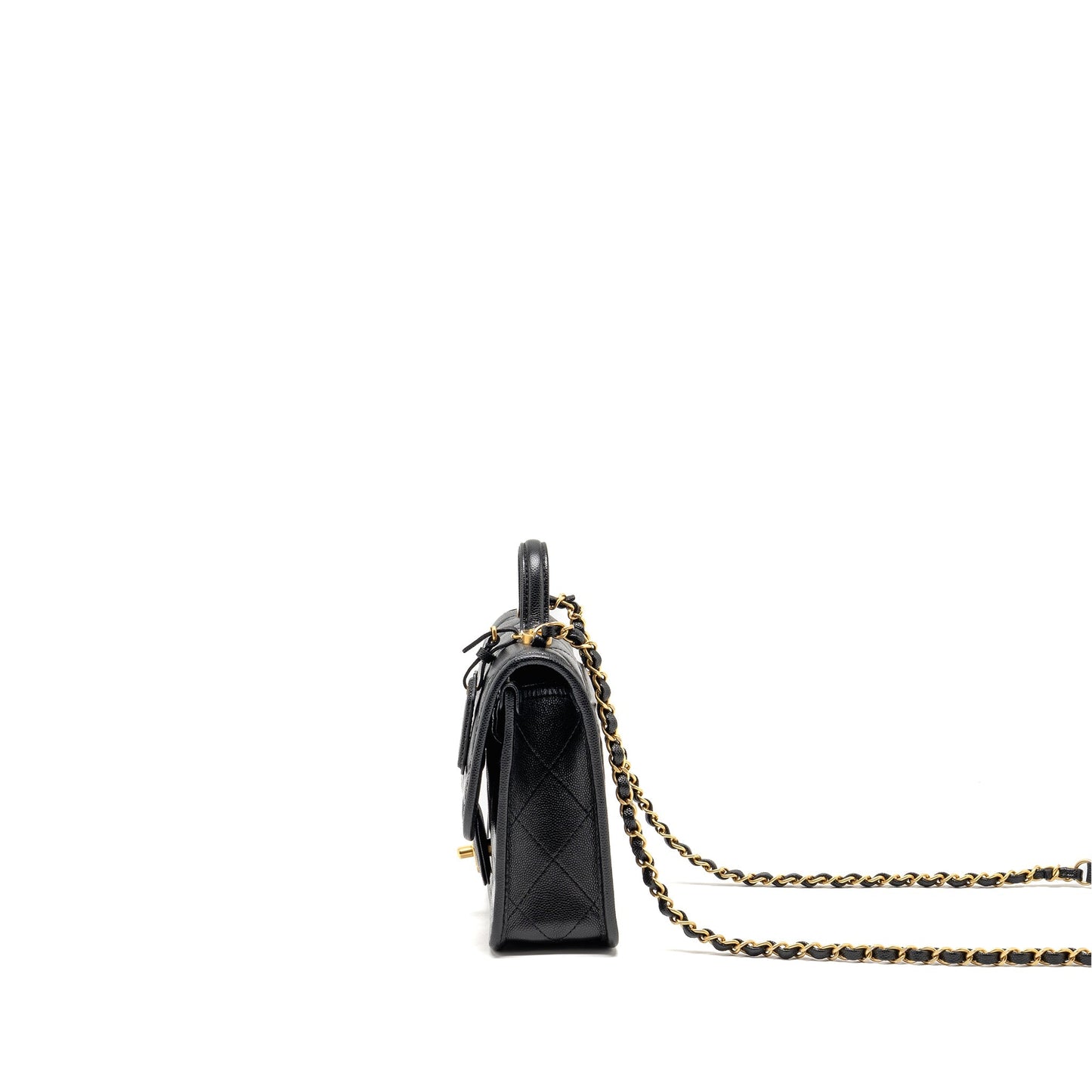 Chanel 22K Mini Flap Bag with Top Handle Shiny Grained Calfskin Black GHW (Microchip)