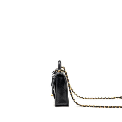 Chanel 22K Mini Flap Bag with Top Handle Shiny Grained Calfskin Black GHW (Microchip)