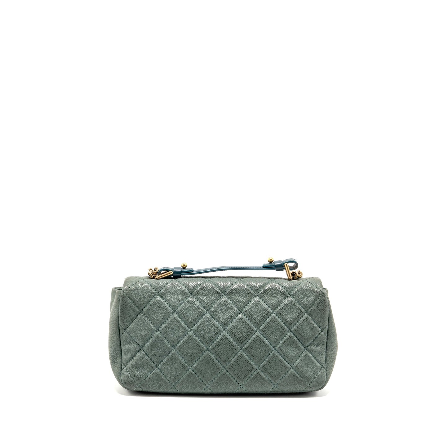 Chanel Top Handle Flap Shoulder Bag with Chain Caviar Dark Green GHW