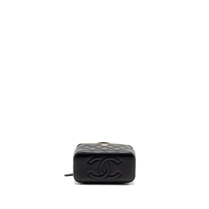 Chanel Top Handle Long Vanity Case Lambskin Black LGHW (Microchip)