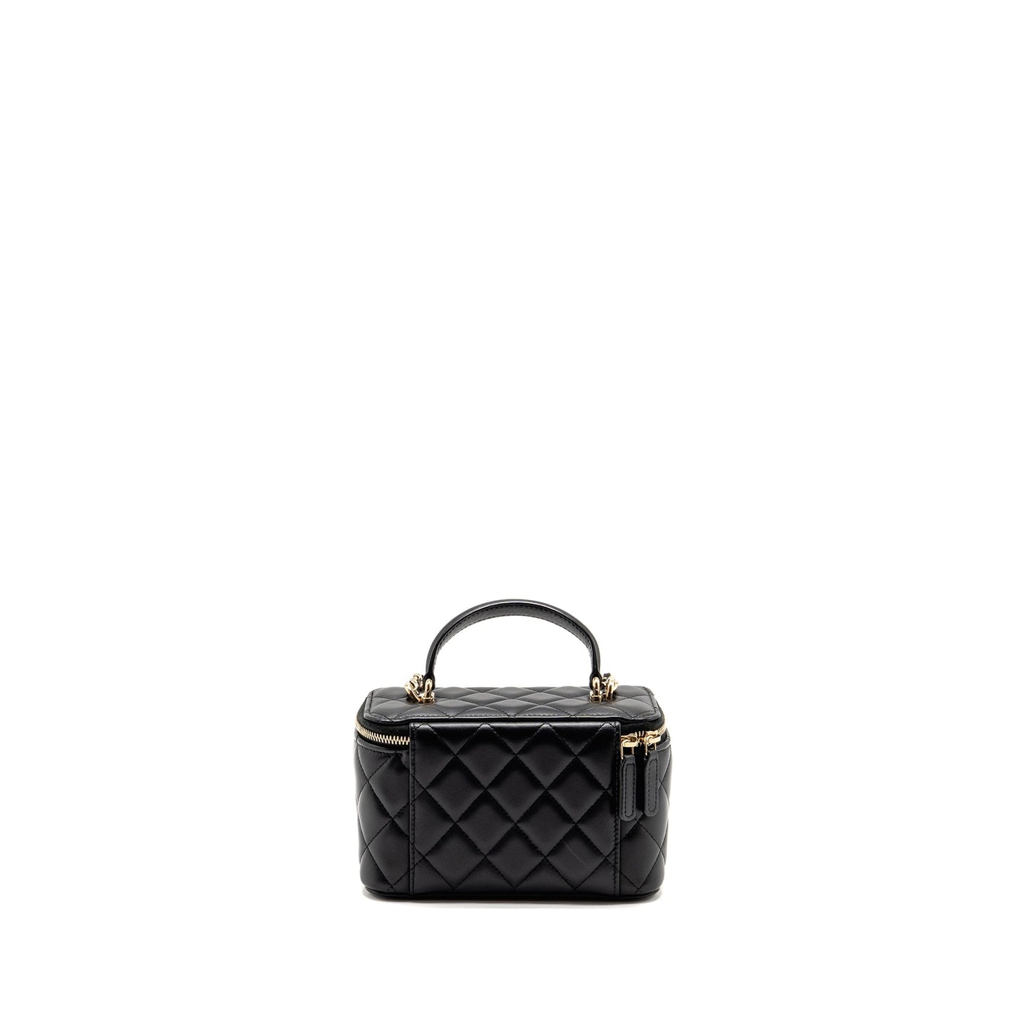 Chanel Top Handle Long Vanity Case Lambskin Black LGHW (Microchip)