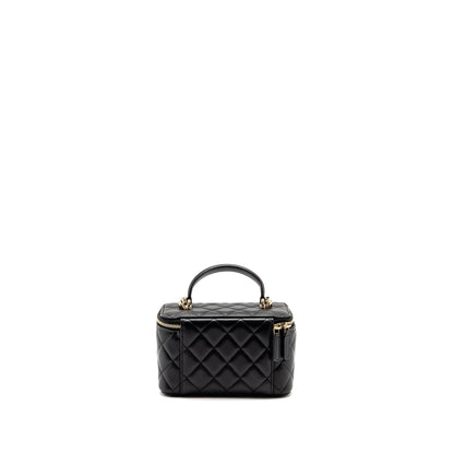 Chanel Top Handle Long Vanity Case Lambskin Black LGHW (Microchip)