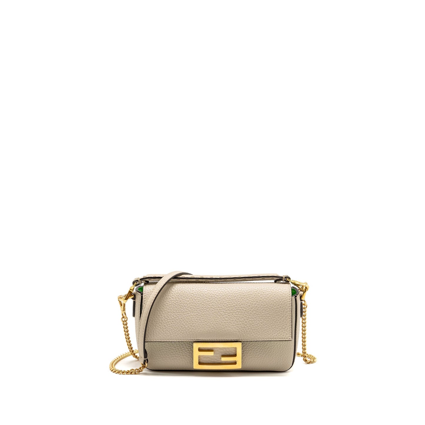 Fendi Mini Baguette Purse Calfskin Light Beige/Green