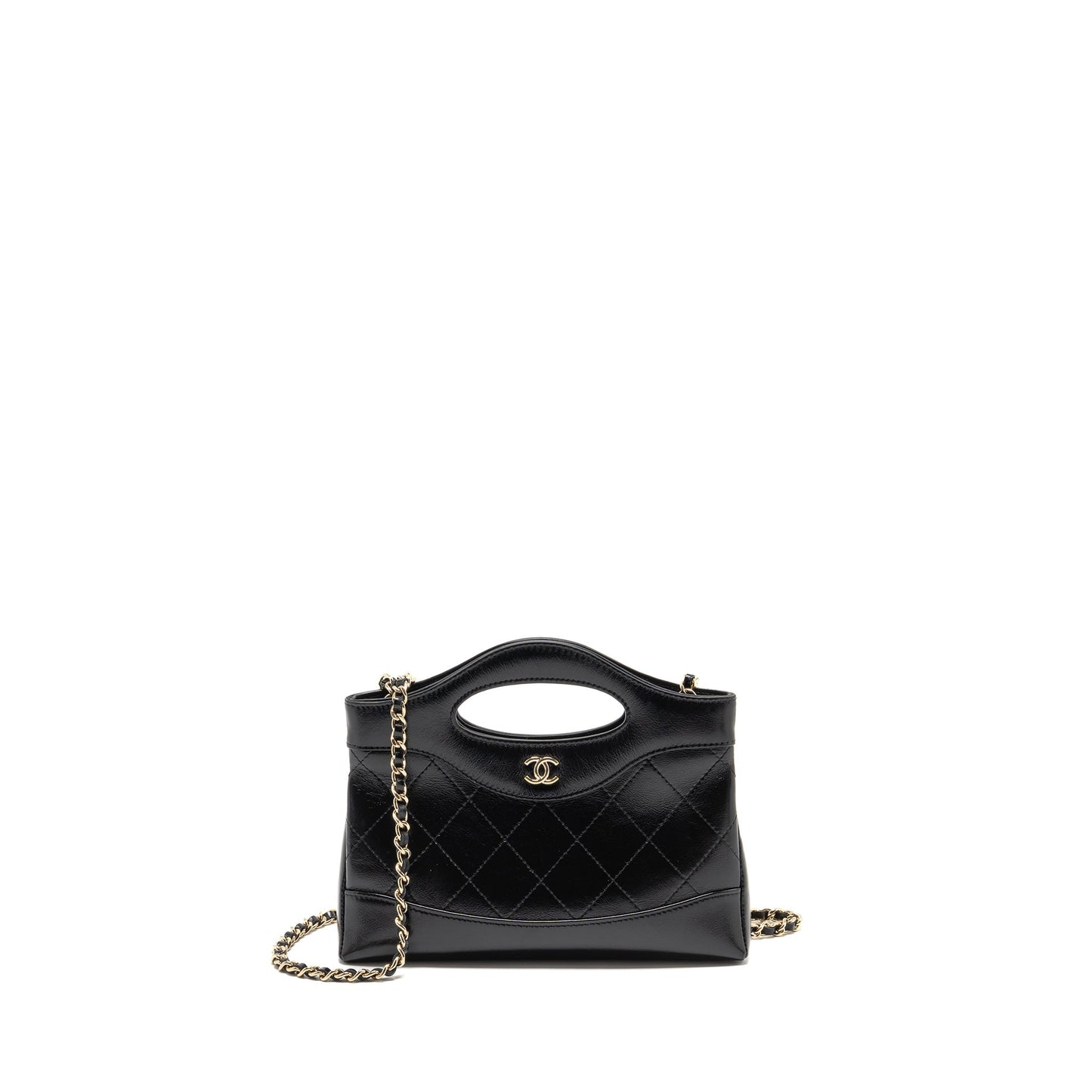 Chanel 24C Mini 31 Clutch with Chain Shiny Calfskin Black LGHW (Microchip)