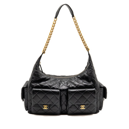 Chanel 25C Maxi Hobo Bag Lambskin Black GHW (Microchip)