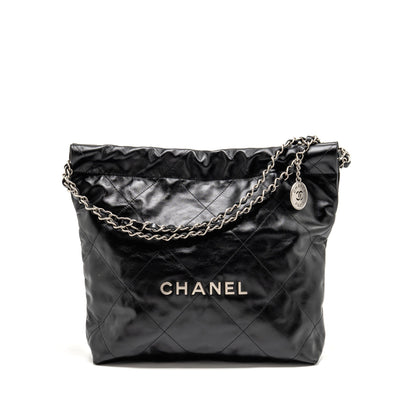 Chanel Small 22 Bag Shiny Calfskin Black SHW (Microchip)