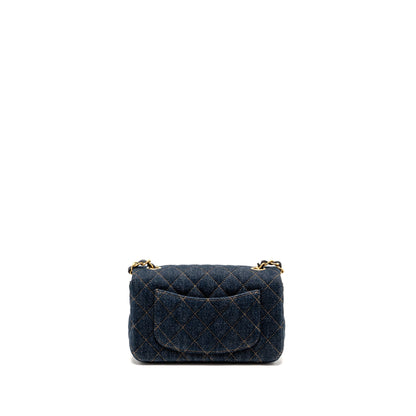 Chanel Mini Rectangular Flap Bag Denim Dark Blue GHW (Microchip)
