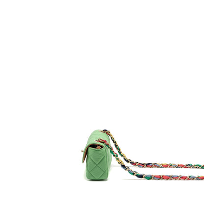Chanel Mini Scarf Entwined Chain Flap Bag Lambskin Green/Multicolour LGHW