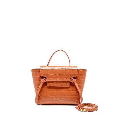 Celine Nano Belt Purse Crocodile-Embossed Calfskin Lychee Pink