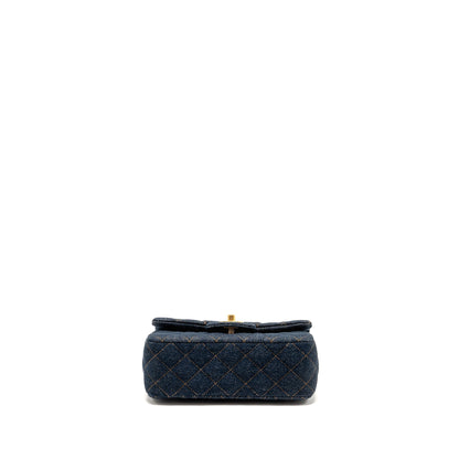 Chanel Mini Rectangular Flap Bag Denim Dark Blue GHW (Microchip)