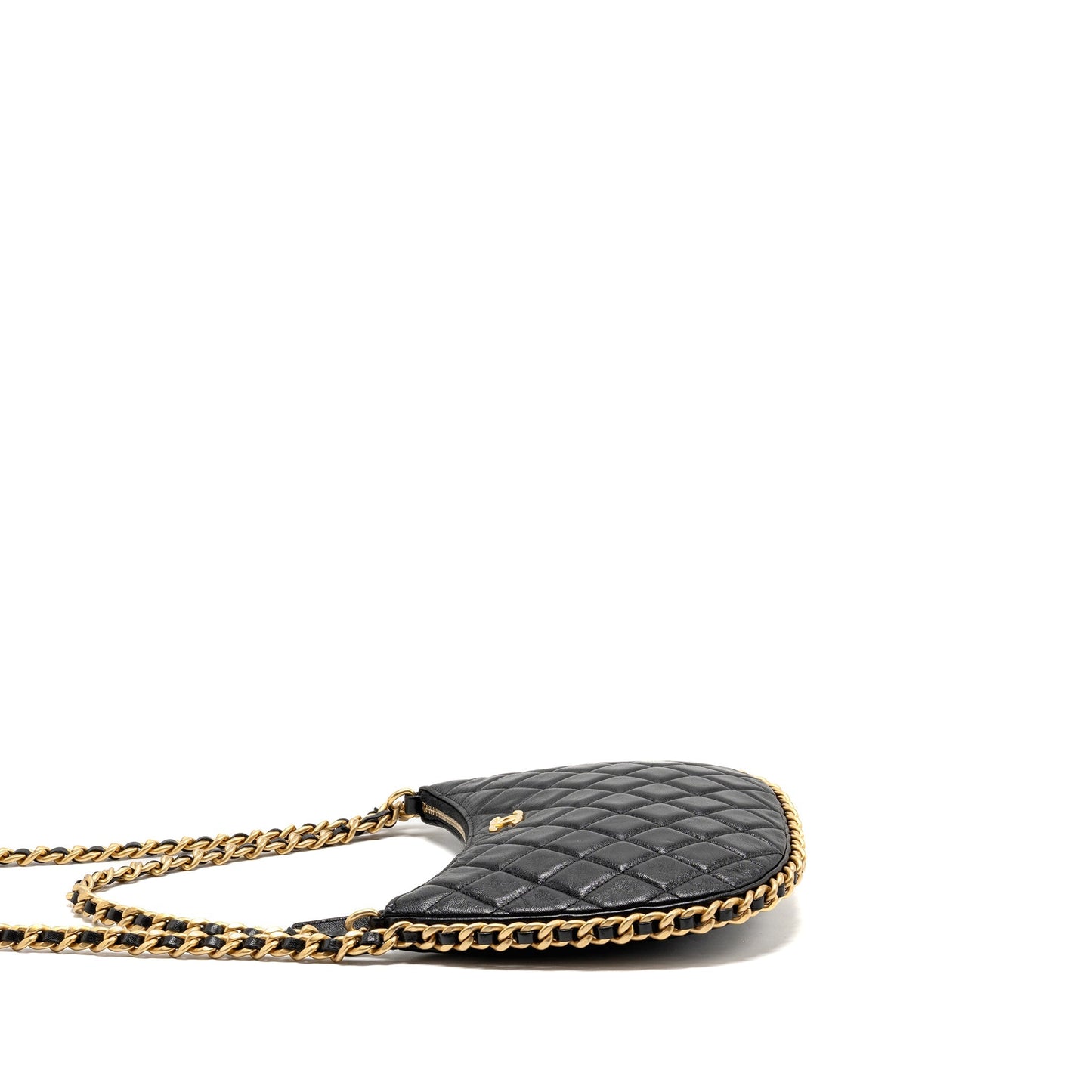 Chanel Large Quilted Hobo Bag Shiny Crumpled Lambskin Black GHW (Microchip)