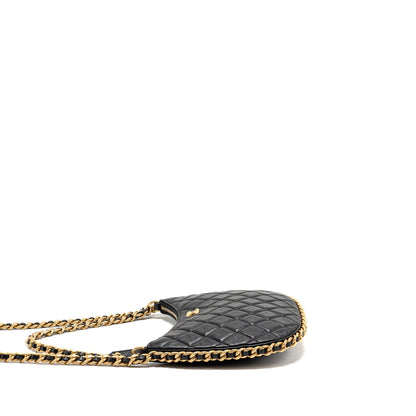 Chanel Large Quilted Hobo Bag Shiny Crumpled Lambskin Black GHW (Microchip)