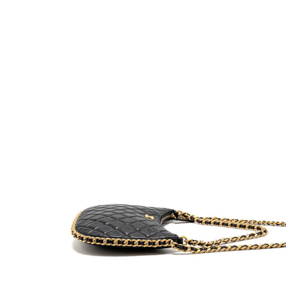 Chanel Large Quilted Hobo Bag Shiny Crumpled Lambskin Black GHW (Microchip)