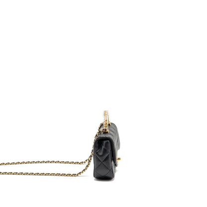 Chanel 24S Top Handle Mini Flap Bag Lambskin Black GHW (Microchip)