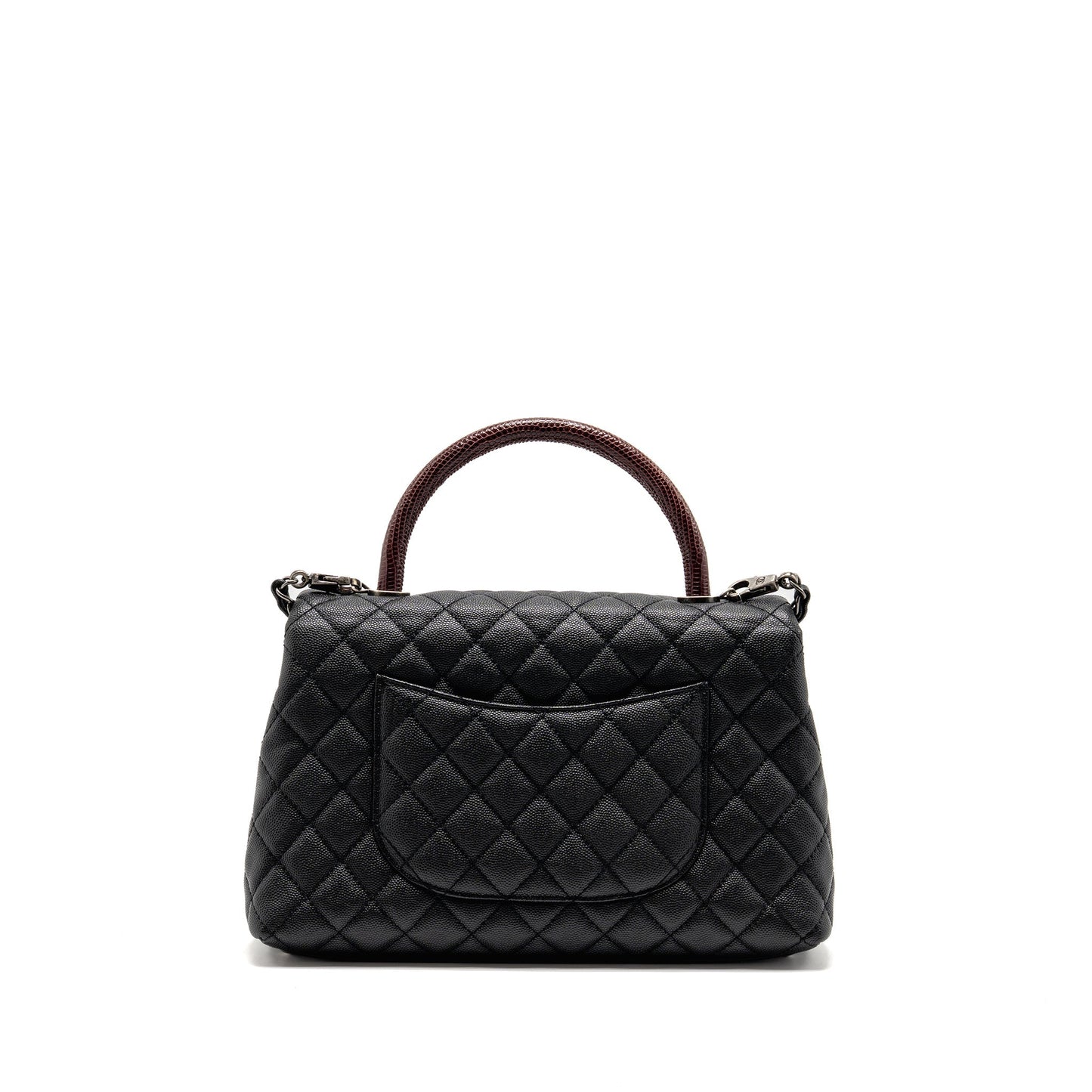 Chanel Medium Coco Handle Caviar/Lizard Handle Black/Burgundy Ruthenium Hardware