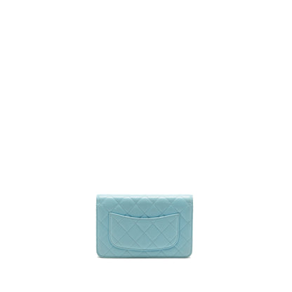 CHANEL Classic Wallet On Chain Lambskin Light Blue SHW