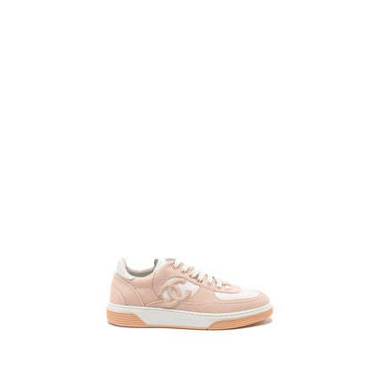 Chanel Size 37.5 CC Logo Sneakers Cotton Light Pink/White