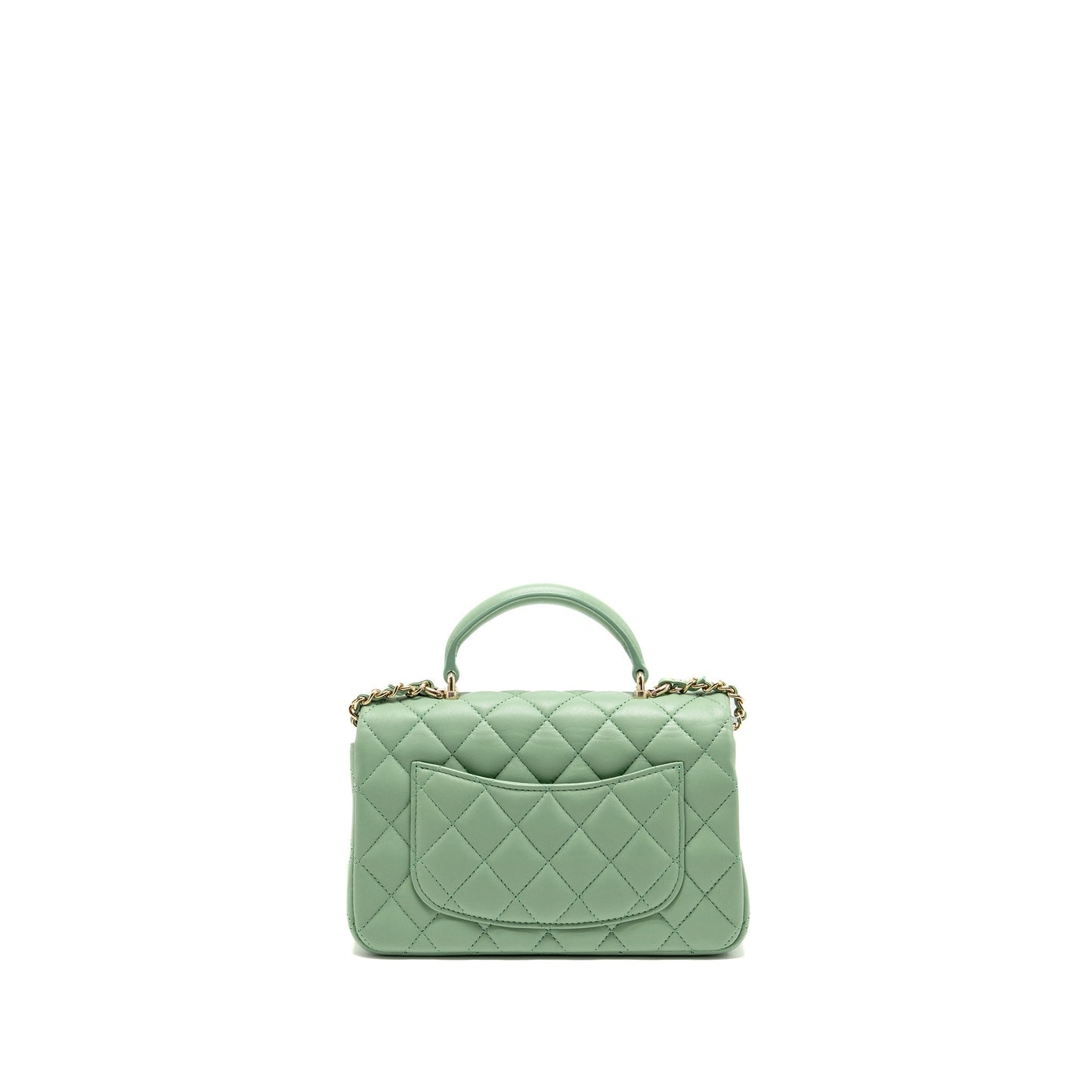 Chanel 23P Top Handle Mini Rectangular Lambskin Light Green LGHW (Microchip)