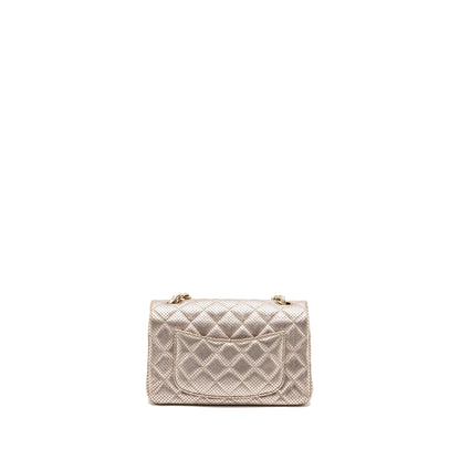 Chanel Mini Rectangular Flap Bag Perforated Metallic Lambskin Light Gold LGHW