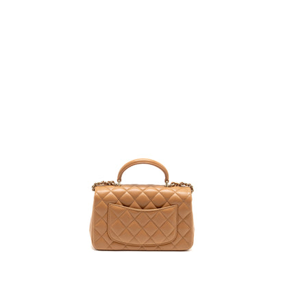 Chanel Top Handle Mini Rectangular Flap Bag Lambskin Caramel LGHW(microchip)