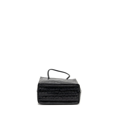 Balenciaga Shopping Tote Purse Crocodile-Embossed Calfskin Black