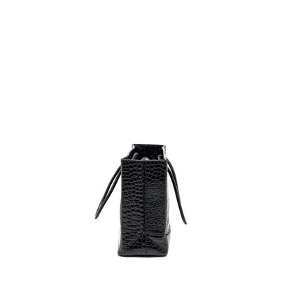 Balenciaga Shopping Tote Purse Crocodile-Embossed Calfskin Black