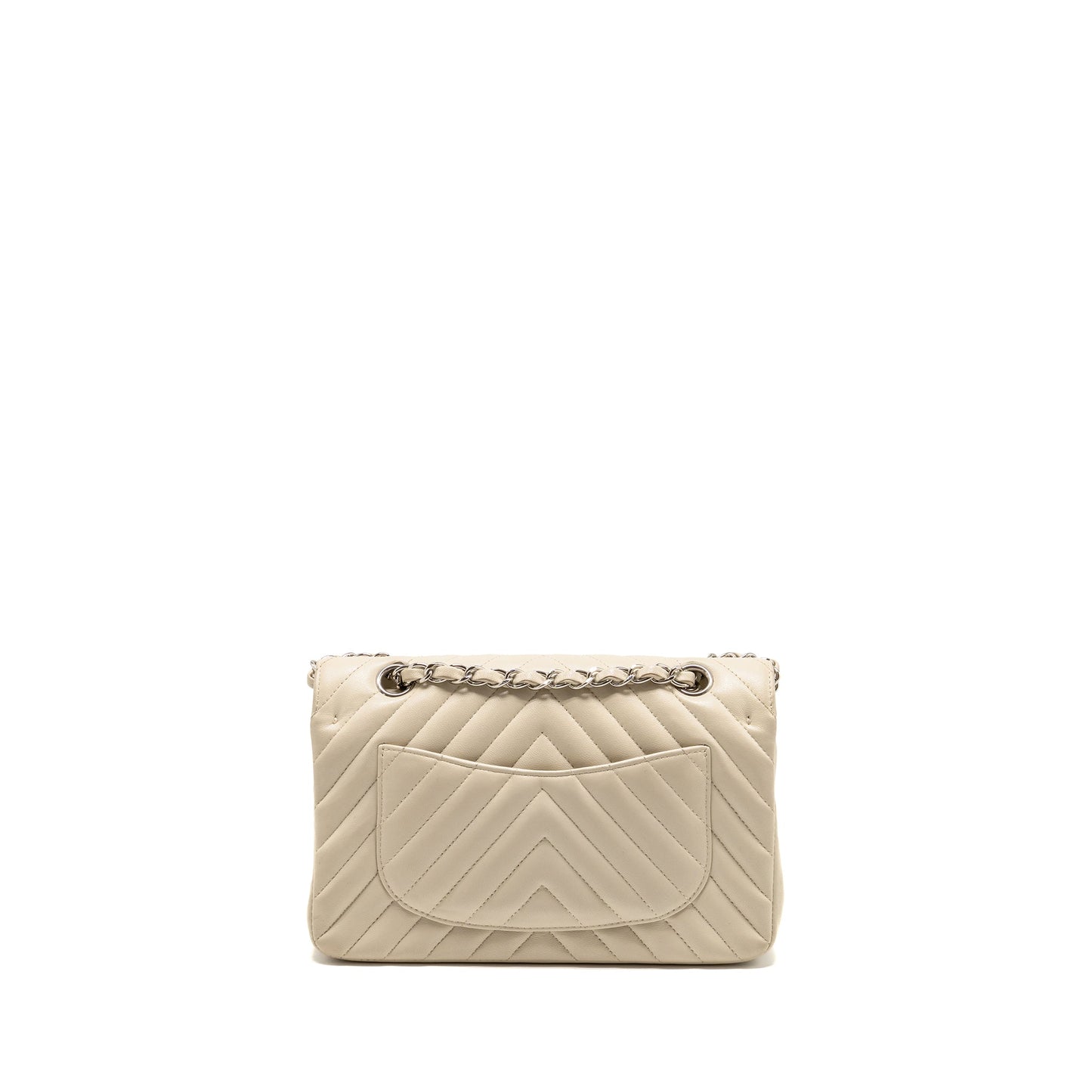 Chanel Small Classic Double Flap Bag Chevron Lambskin Cream SHW
