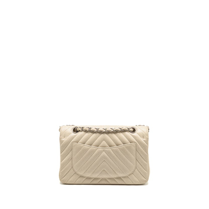 Chanel Small Classic Double Flap Bag Chevron Lambskin Cream SHW