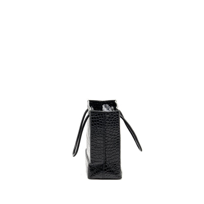 Balenciaga Shopping Tote Purse Crocodile-Embossed Calfskin Black