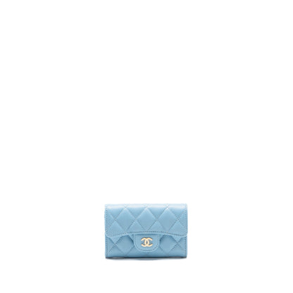 Chanel Classic Flap Card Holder Caviar Blue LGHW (Microchip)