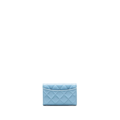 Chanel Classic Flap Card Holder Caviar Blue LGHW (Microchip)