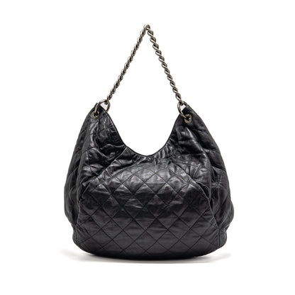 Chanel Coco Pleats Hobo Bag Calfskin Black Ruthenium Hardware