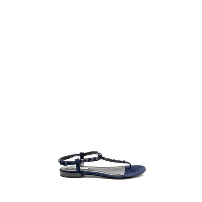 Balenciaga Size 38.5 Flat Sandals Suede Navy