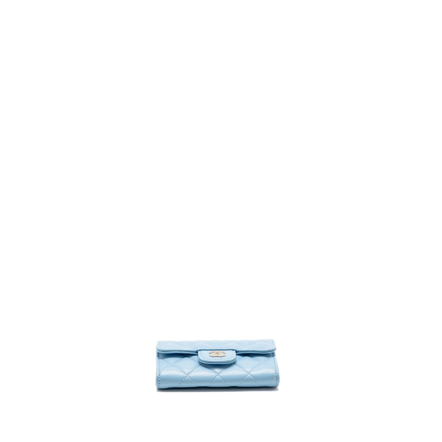 Chanel Classic Flap Card Holder Caviar Blue LGHW (Microchip)