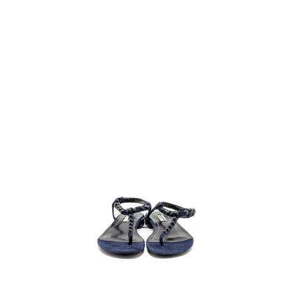 Balenciaga Size 38.5 Flat Sandals Suede Navy