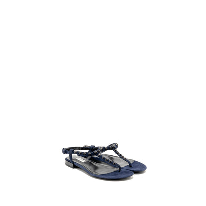 Balenciaga Size 38.5 Flat Sandals Suede Navy