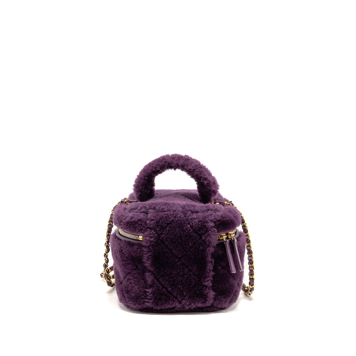 Chanel Top Handle Small Vanity Case Shearling Purple GHW (Microchip)