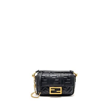 Fendi Mini Baguette Purse Motif Lambskin Black