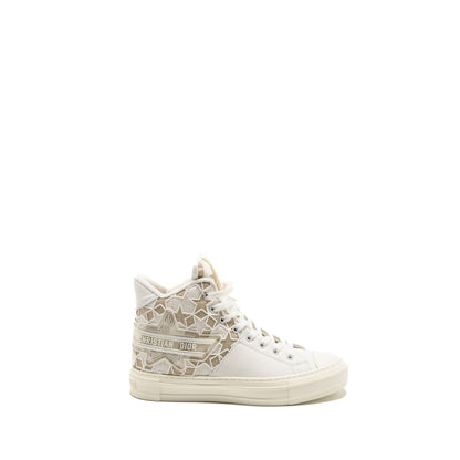 Dior Size 37 WalkâNâDior Hightop Star Sneaker Leather Gold/White